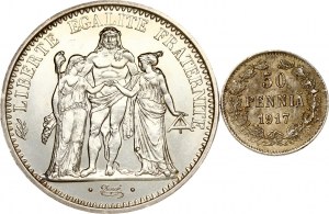 Frankreich 10 Francs 1973 & Finnland 25 Pennia 1917 S Lot von 2 Münzen