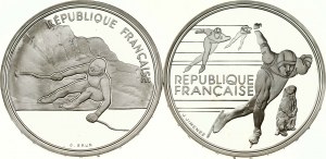 France 100 Francs 1989 Alpine Skiing & 1990 Speed Skating Lot of 2 Coins