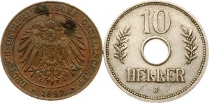 Německá východní Afrika Pesa 1309 (1892) & 10 Heller 1914 J Sada 2 mincí