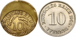 Allemagne 10 Pfennig 1902 A & 10 Reichspfennig ND (1924-1936) Lot de 2 pièces