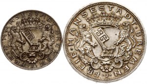 Nemecko Brémy 2 marky 1904 J & 5 mariek 1906 J Sada 2 mincí