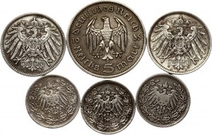 Nemecko 1/2 marky - 5 ríšskych mariek 1905-1935