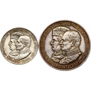 Germany Saxony 2 & 5 Mark 1909 E Leipzig University Set Lot of 2 coins