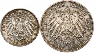 Germany Saxony 2 & 5 Mark 1909 E Leipzig University Set Lot of 2 coins