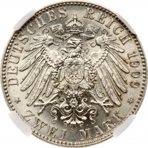 Germany Saxony 2 Mark 1909 E Leipzig University NGC MS 65