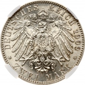Nemecko Sasko 2 marky 1909 E Lipská univerzita NGC MS 65