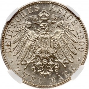 Germany Saxony 2 Mark 1909 E Leipzig University NGC MS 62