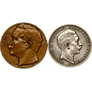 Germany Prussia 3 Mark 1909 & Medal 1888-1913 Lot of 2 pcs