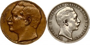 Německo Prusko 3 marky 1909 a medaile 1888-1913, 2 ks
