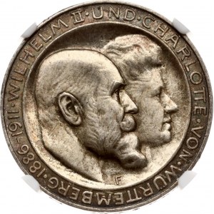 Allemagne Württemberg 3 Mark 1911 F Anniversaire de mariage en argent NGC MS 65