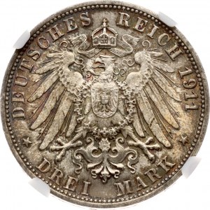 Allemagne Württemberg 3 Mark 1911 F Anniversaire de mariage en argent NGC MS 65