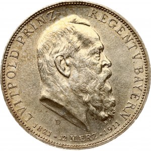 Germany Bavaria 5 Mark 1911 D 90th Birthday