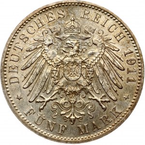 Germany Bavaria 5 Mark 1911 D 90th Birthday