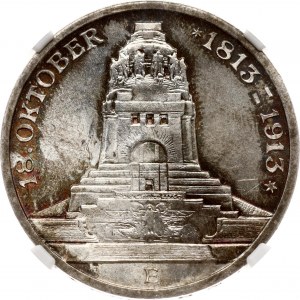 Německo Sasko 3 marky 1913 E Bitva u Lipska NGC MS 65+