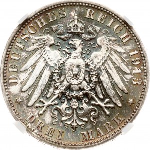 Germany Saxony 3 Mark 1913 E Battle of Leipzig NGC MS 65+