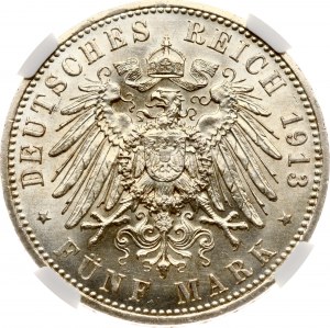 Německo Prusko 5 marek 1913 A NGC MS 63