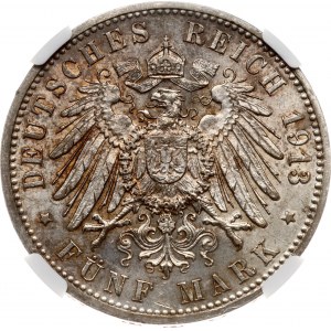 Germany Hamburg 5 Mark 1913 J NGC UNC DETAILS