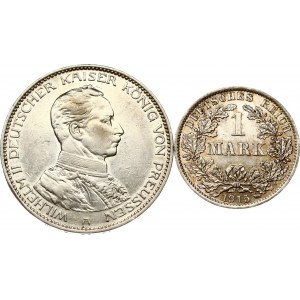 Germany Prussia 3 Mark 1914 A & 1 Mark 1915 A Lot of 2 coins