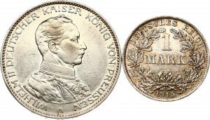 Niemcy Prusy 3 marki 1914 A i 1 marka 1915 A Zestaw 2 monet