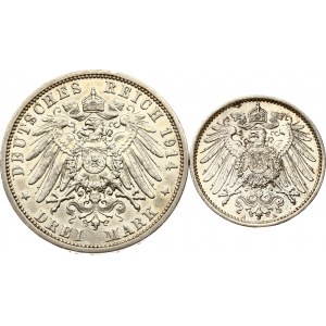 Germany Prussia 3 Mark 1914 A & 1 Mark 1915 A Lot of 2 coins
