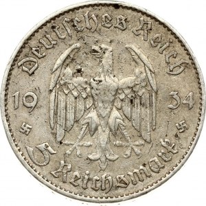 Německo 5 říšských marek 1934 F