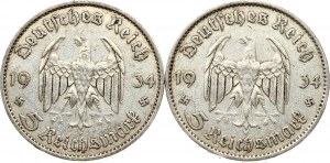 5 Reichsmark 1934 A Lot of 2 Coins