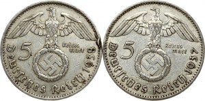 5 Reichsmark 1937 A & 1938 A Hindenburg Lot of 2 Coins
