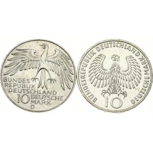 Germany Federal Republic 10 Mark 1972 D & 1972 F Olympic Games Lot of 2 coins