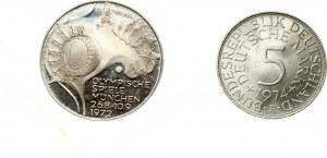 Deutschland Bundesrepublik 5 Mark 1974 F & 10 Mark 1972 D Lot von 2 Münzen