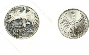 Germany Federal Republic 5 Mark 1974 F & 10 Mark 1972 D Lot of 2 coins