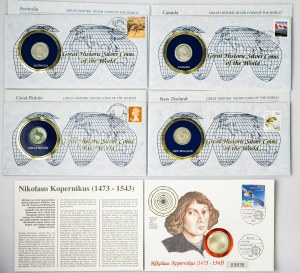Německo 5 německých marek 1973 J Nicolaus Copernicus s mincemi různých zemí Sada 5 ks