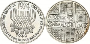 Repubblica federale 5 marchi 1974 F e 1975 F Lotto di 2 monete