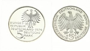 Federal Republic 5 Mark 1974 D & 1977 J Lot of 2 coins