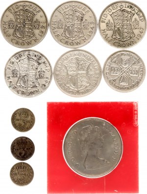 Veľká Británia 3 Pence - 1/2 Crown & 25 New Pence 1919-1981 Lot of 10 coins