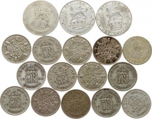 Great Britain 6 Pence & 1 Shilling 1920-1946 Lot of 17 coins