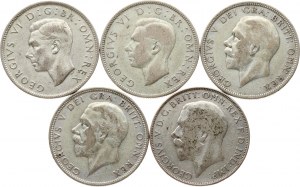 Velká Británie 1 florin a 2 šilinky 1923-1942 Sada 5 mincí