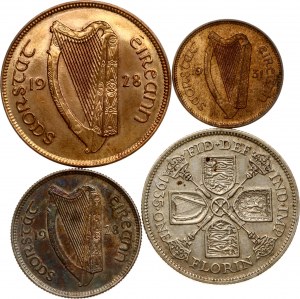 Großbritannien Florin 1935 & Irland ¼ Phingin - Scilling 1928-1931 Lot von 4 Münzen