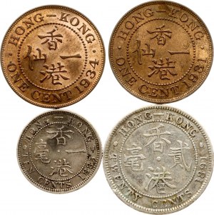 Hongkong 1 Cent - 20 Cents 1885-1934 Lot von 4 Münzen