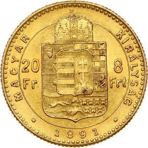 Maďarsko 20 franků / 8 forintů 1891 KB