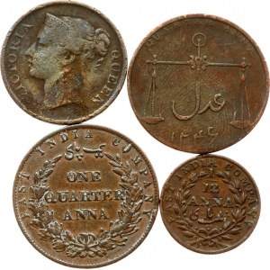 India - British Straits Settlements 1/12 Anna - 1/2 Cent 1830-1862 East India Company Lot of 4 Coins