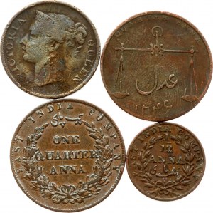 India - Insediamenti britannici dello Stretto 1/12 Anna - 1/2 Cent 1830-1862 Compagnia delle Indie Orientali Lotto di 4 monete