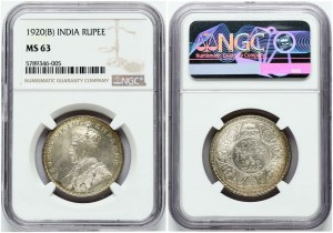 Indie Brytyjskie 1 rupia 1920 B NGC MS 63