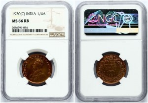 Britisches Indien 1/4 Anna 1920 C NGC MS 66 RB
