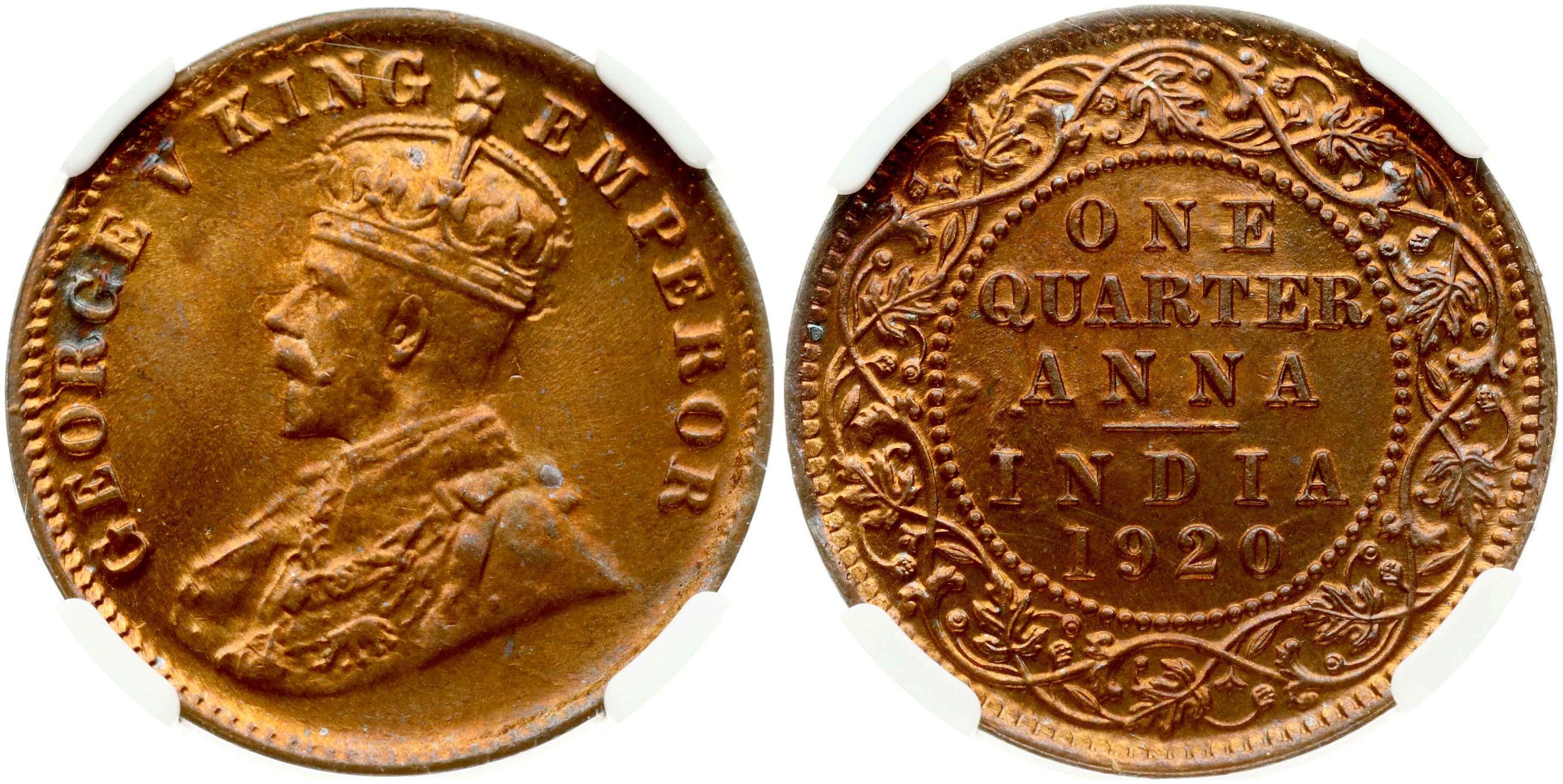 British India 1/4 Anna 1920 C NGC MS 66 RB - Online auction
