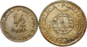 India Portuguese 1/2 Rupia & 1 Rupia 1947 Lisboa Lot of 2 coins