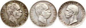 Italie 1 & 5 Lire 1887-1930 Lot de 3 pièces