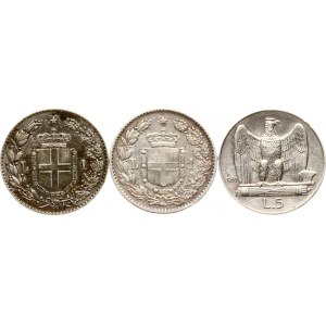 Italy 1 & 5 Lire 1887-1930 Lot of 3 coins