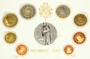 Italien Vatikanstadt 1 Euro Cent - 1 Euro 2007 R Satz von 8 Münzen & Medaille