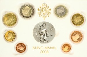 Itálie Vatikán 1 eurocent - 1 Euro 2008 R Sada 8 mincí a medaile