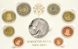 Italia Città del Vaticano 1 Euro Cent - 1 Euro 2011 R Set di 8 monete e medaglia